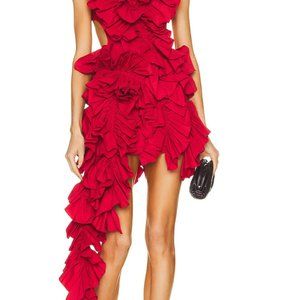 Aknvas Olive Ruffle Mini Dress (Red, US 6)